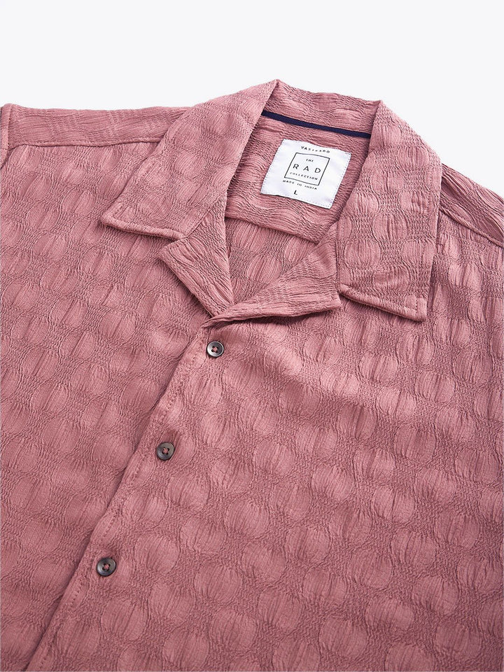 VASTRADO Men Classic Cuban Collar Textured Oversized Casual Shirt