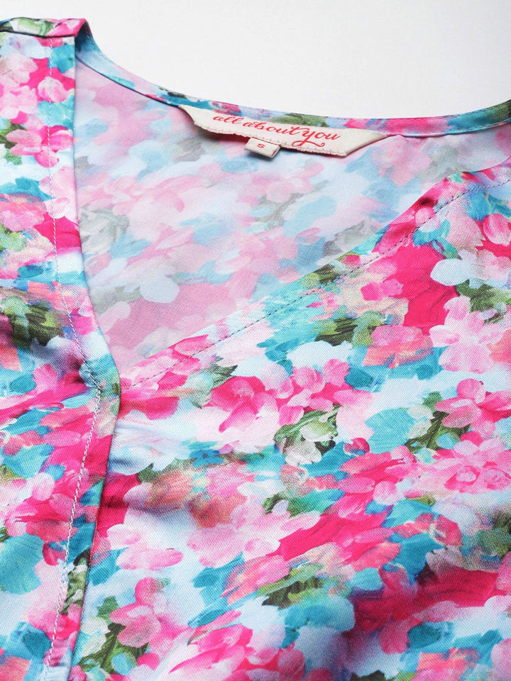 all about you Floral Printed Puff Sleeves Wrap Top