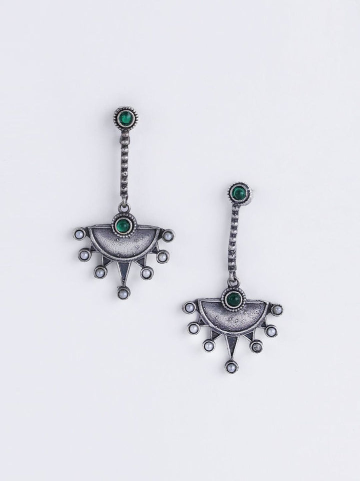 PANASH Silver-Plated Oxidised Geometric Drop Earrings