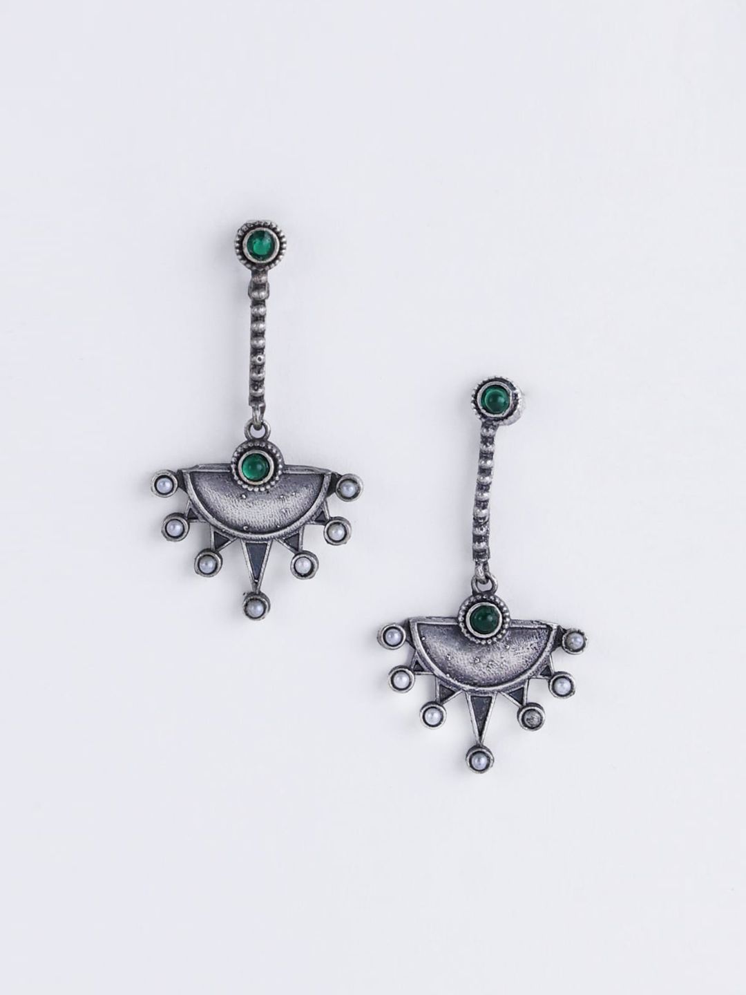 PANASH Silver-Plated Oxidised Geometric Drop Earrings