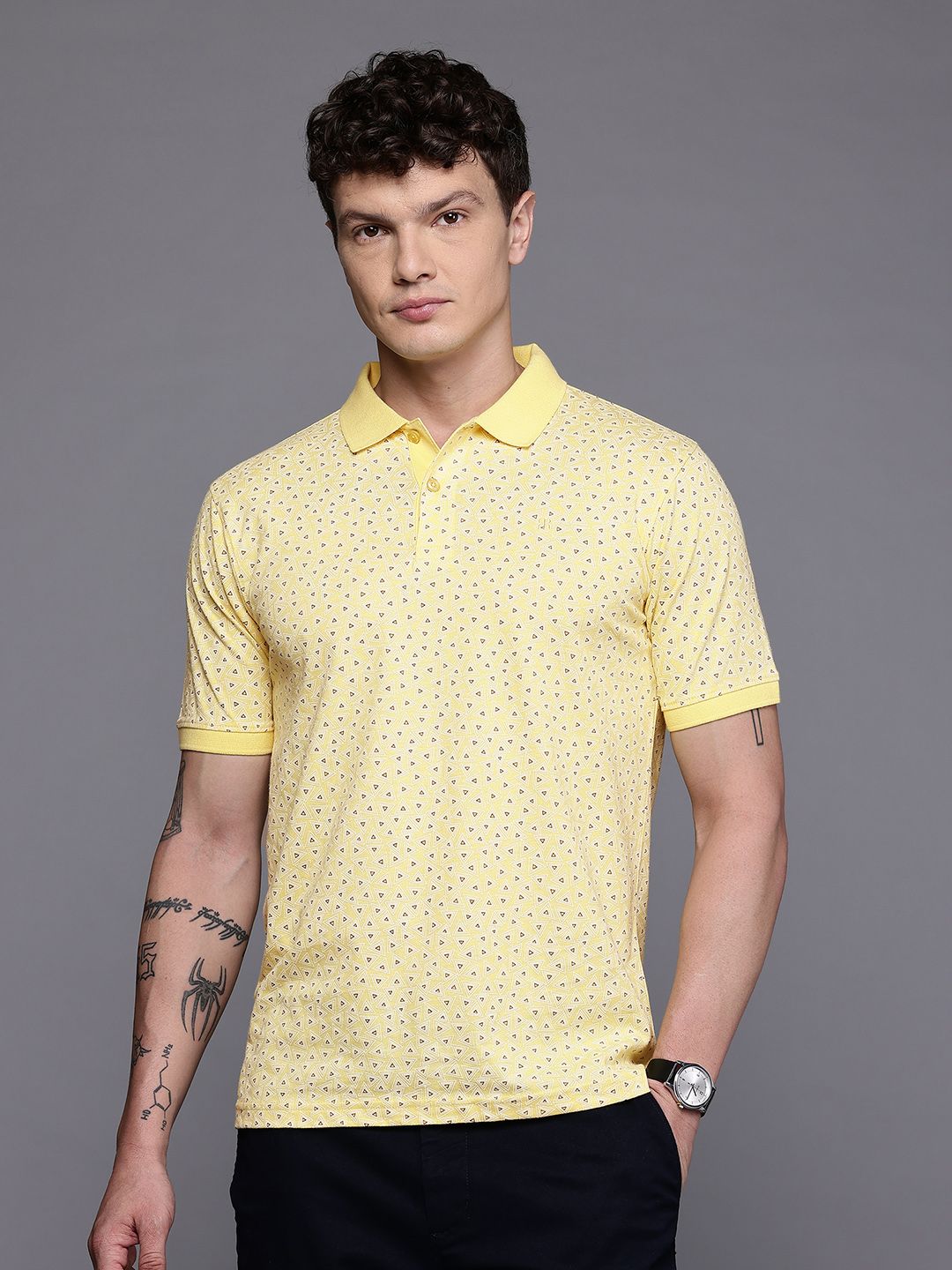 Raymond Geometric Printed Pure Cotton Modern Fit Polo Collar T-shirt