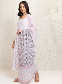 Vishudh Women Ethnic Motifs Printed Regular Pure Cotton Kurta with Trousers & With Dupatta