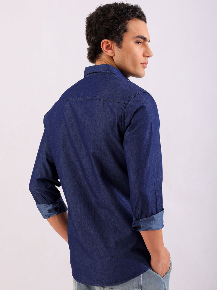 The Indian Garage Co Slim Fit Printed Cotton Casual Denim Shirt