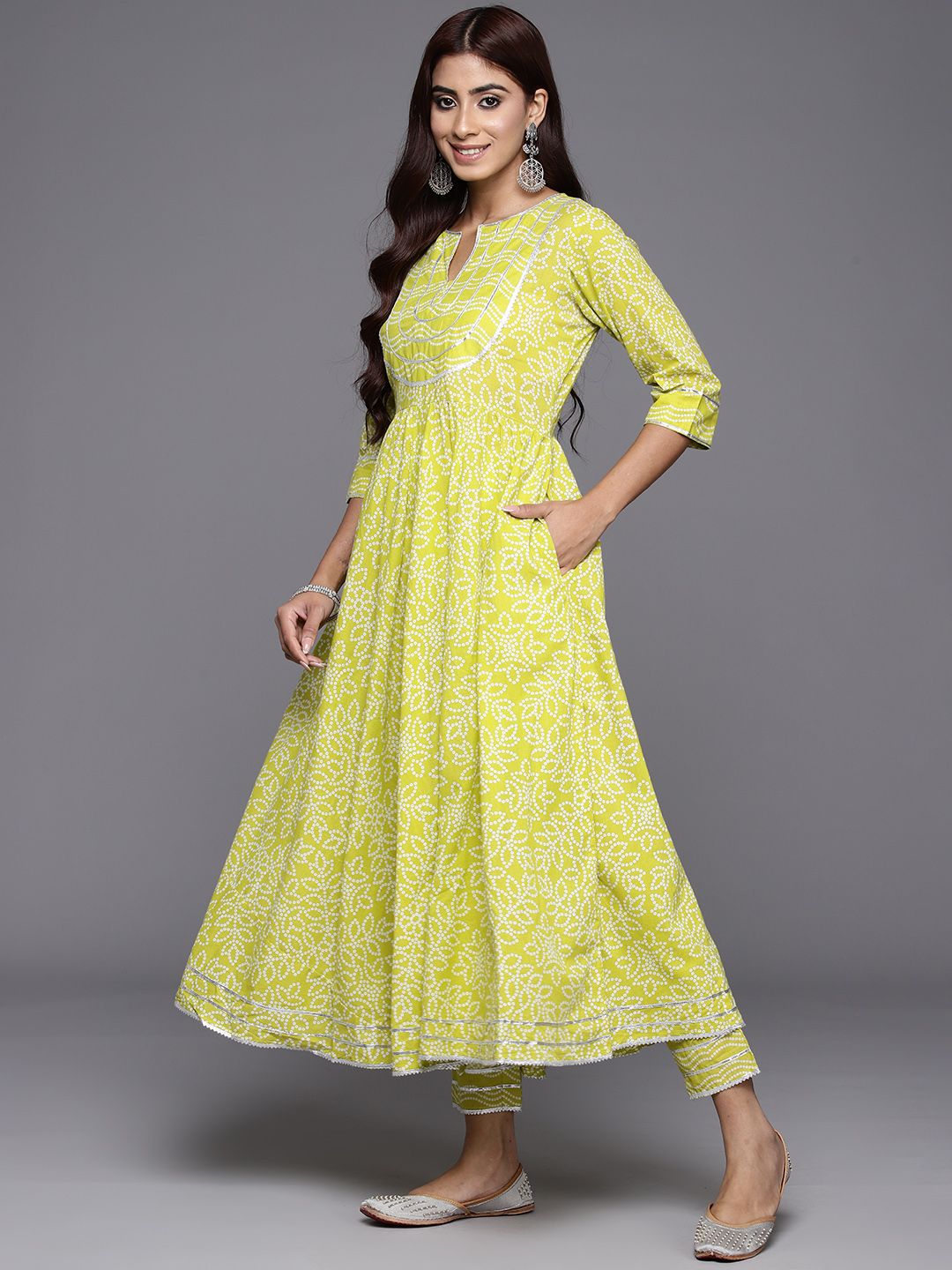 Libas Women Bandhani Yoke Design Empire Gotta Patti Cotton Kurta with Trousers & Dupatta