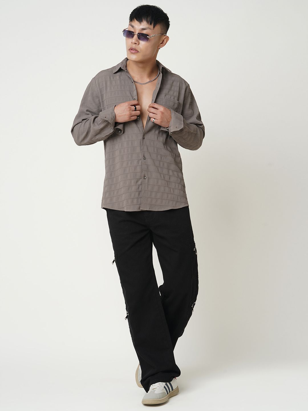 VASTRADO Men Classic Fit Spread Collar Textured Casual Shirt