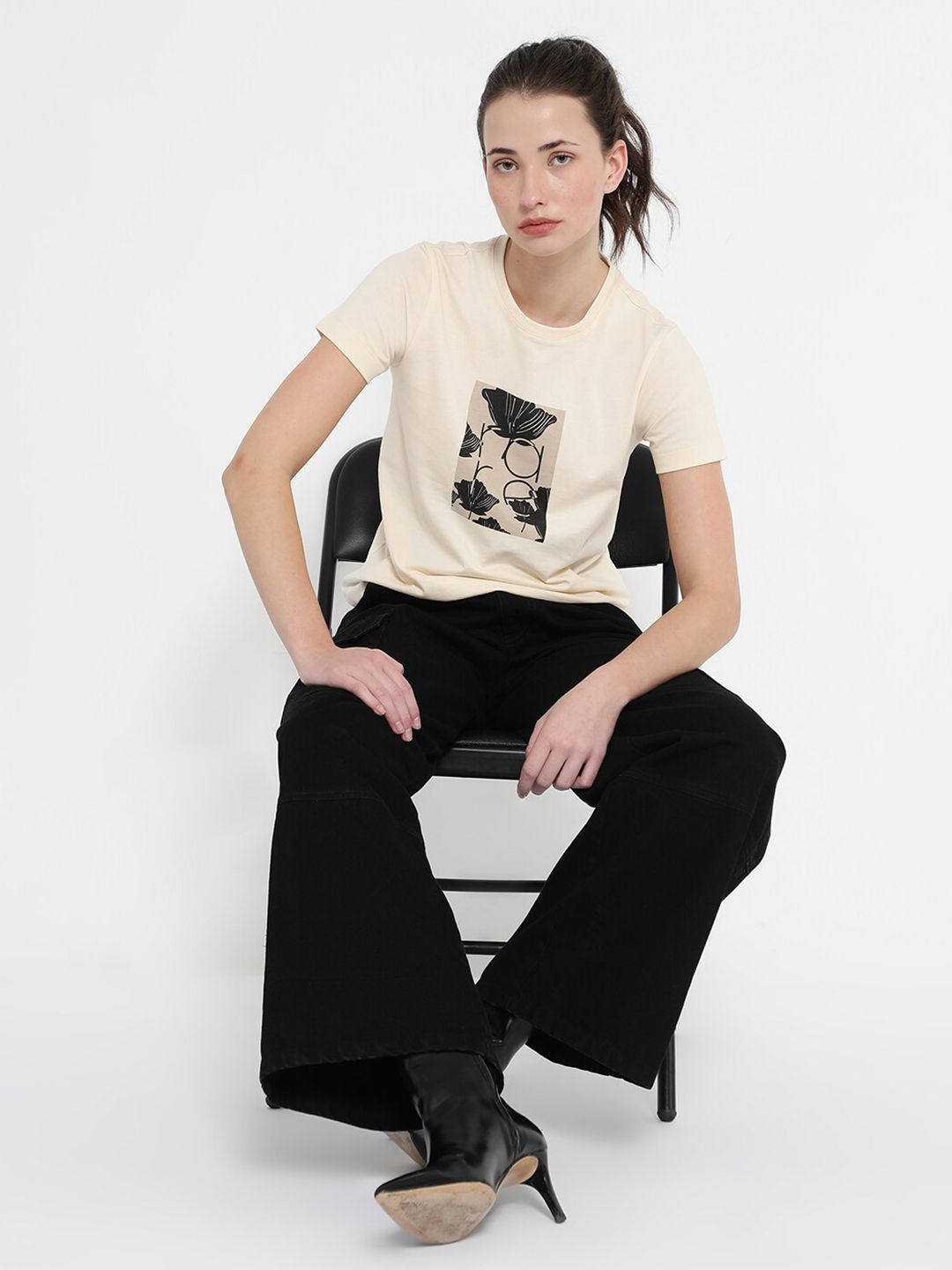 RAREISM Graphic Printed Round Neck Cotton T-shirt