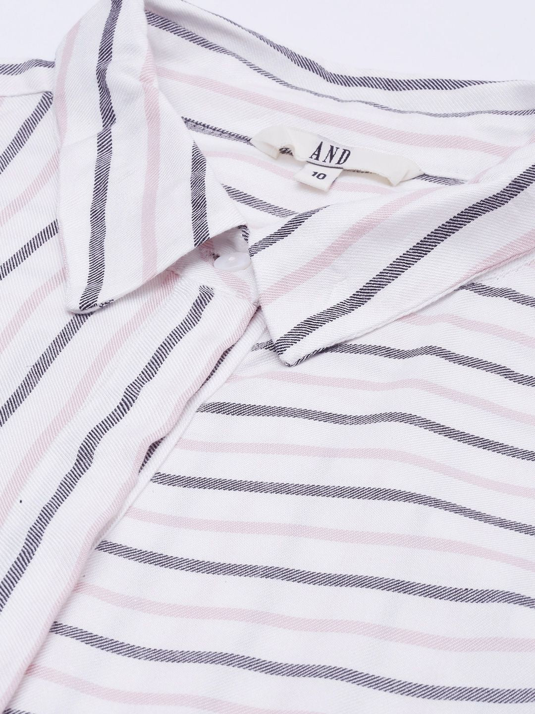 AND Women White & Black Striped Regular Fit Casual Shirt