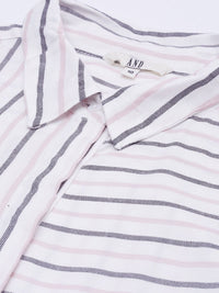 AND Women White & Black Striped Regular Fit Casual Shirt