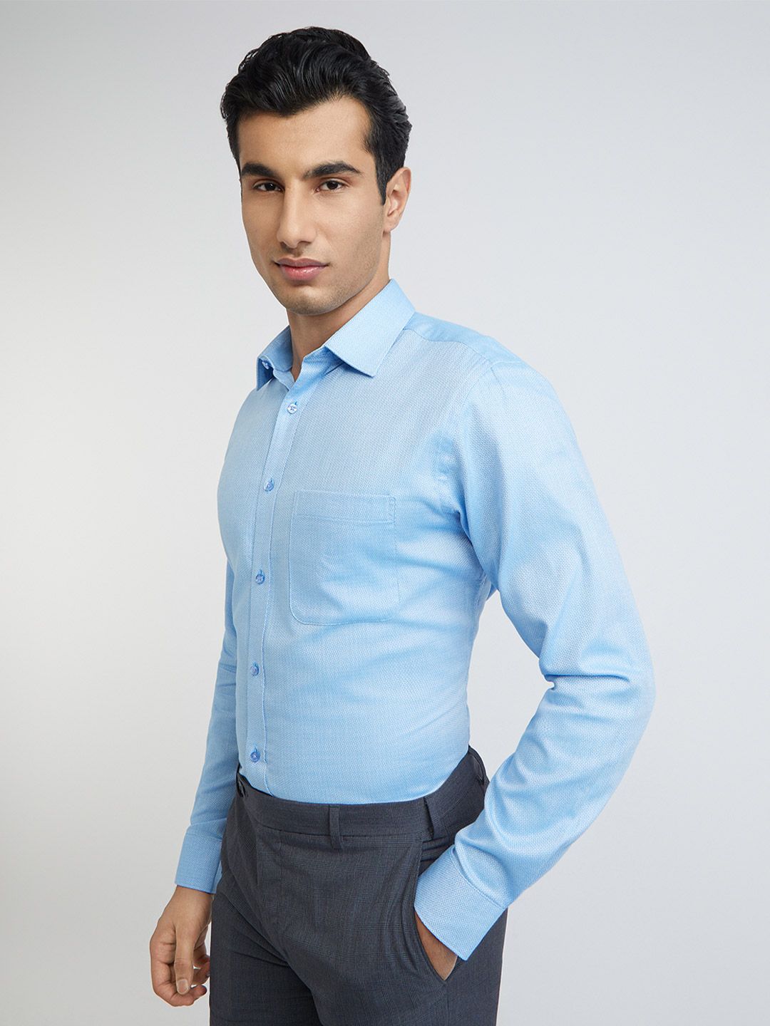 Raymond Men Slim Fit Pure Cotton Self Design Formal Shirt