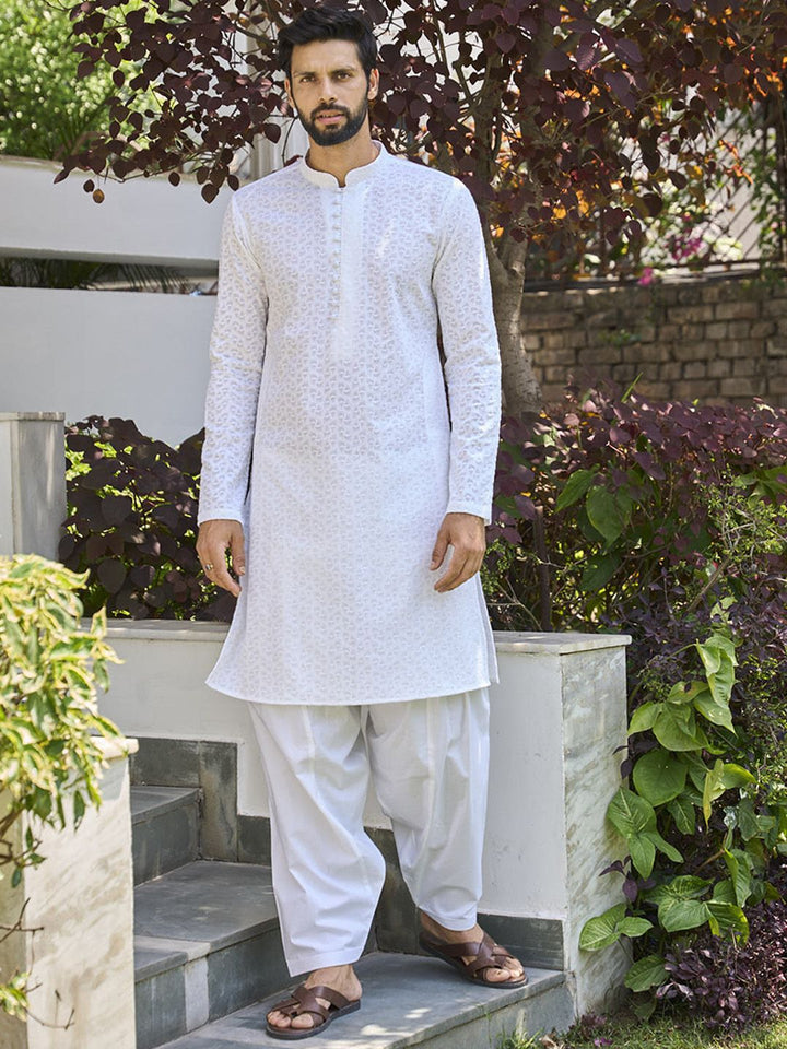 See Designs Embroidered Mandarin Collar Regular Pure Cotton Kurta with Salwar