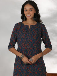 Libas Floral Printed Notch Neck Pure Cotton Straight Kurta with Palazzos & Dupatta