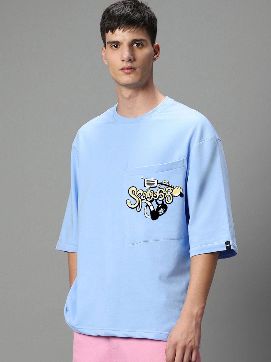 Bewakoof Men Typography Printed Round Neck Oversized Spongebob T-shirt