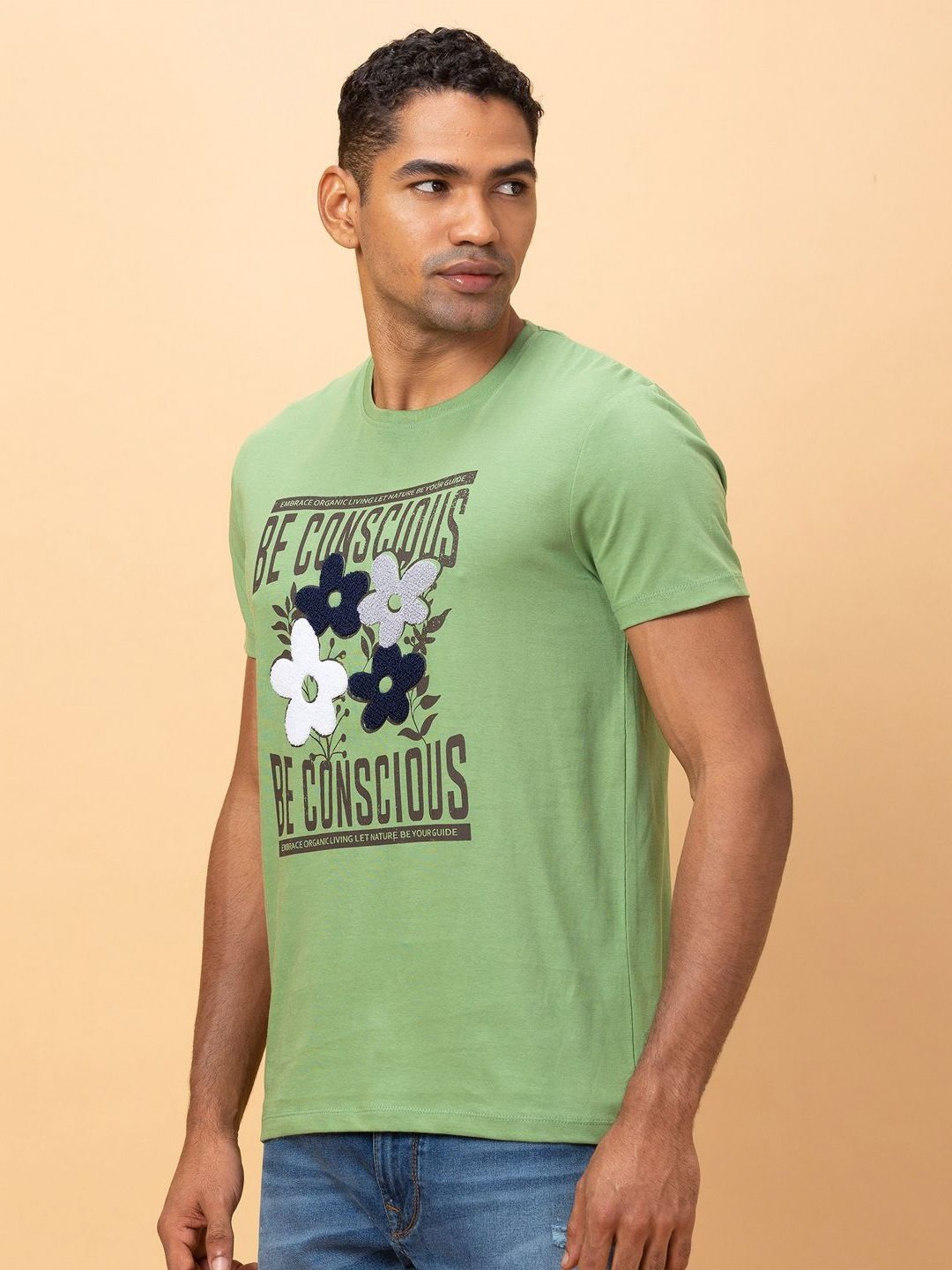 Being Human Men Printed Raw Edge Pure Cotton T-shirt