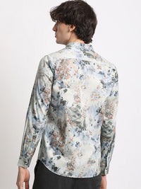 THE BEAR HOUSE Slim Fit Long Sleeves Spread Collar Cotton Opaque Printed Casual Shirt