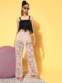 SASSAFRAS Women Stylish Nude High-Rise Straight Fit Jeans