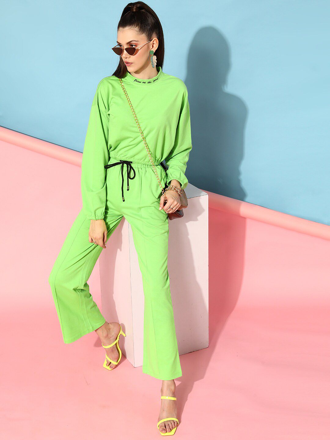 STREET 9 Women Gorgeous Lime Green Solid Sweatshirt