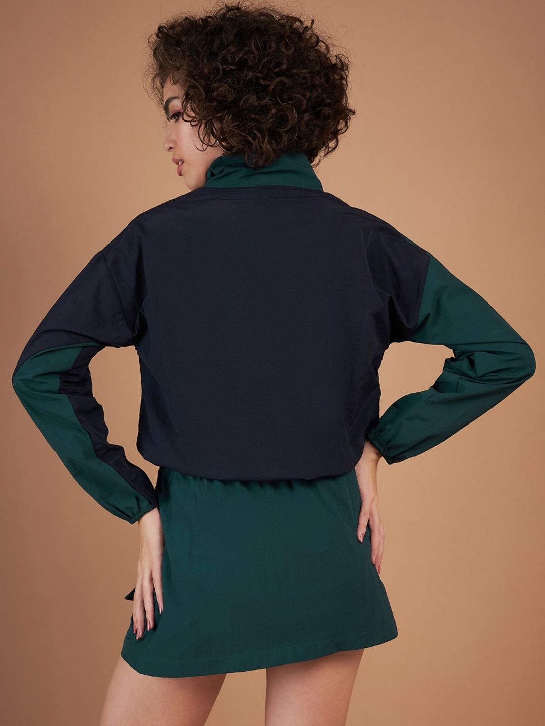 SASSAFRAS Green Colourblocked Mock Collar Bomber Jacket