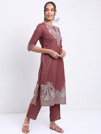 Vishudh Brown Ethnic Motifs Printed Regular Kurta with Trousers & With Dupatta