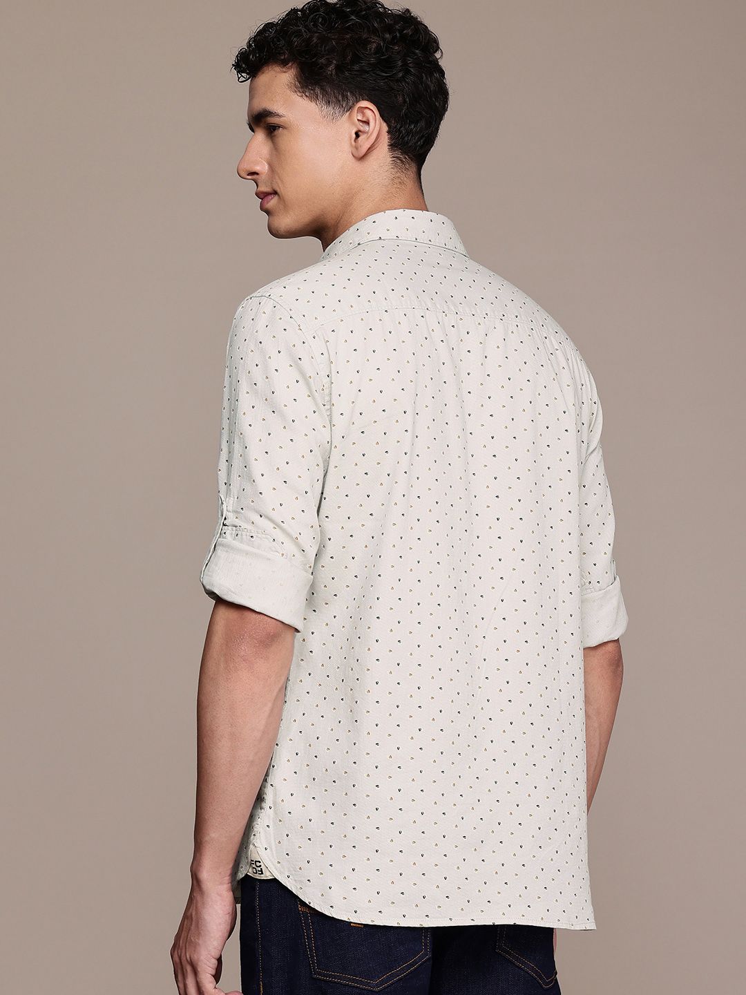 French Connection Slim Fit Textured Micro Ditsy Print Pure Cotton Casual Shirt