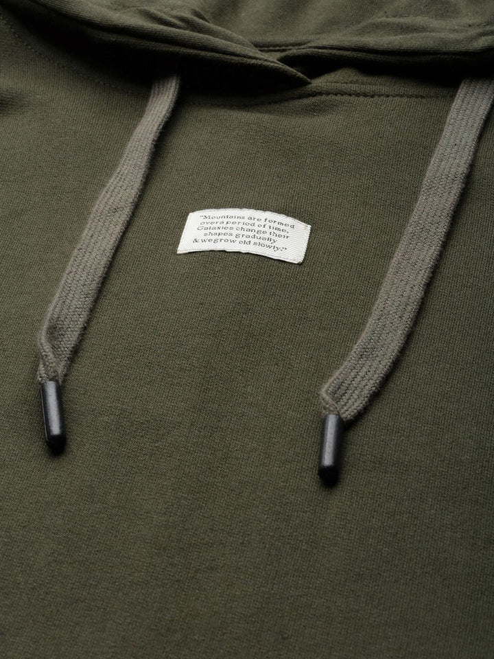 Mr Bowerbird Men Olive Green Solid Hooded Sweatshirt