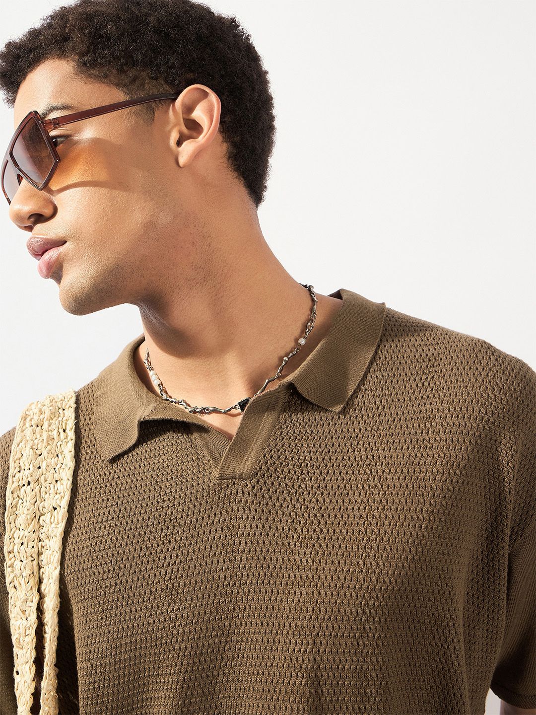 DENNISON Men Oversized Polo Collar Knitted T-Shirt