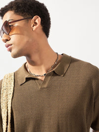 DENNISON Men Oversized Polo Collar Knitted T-Shirt