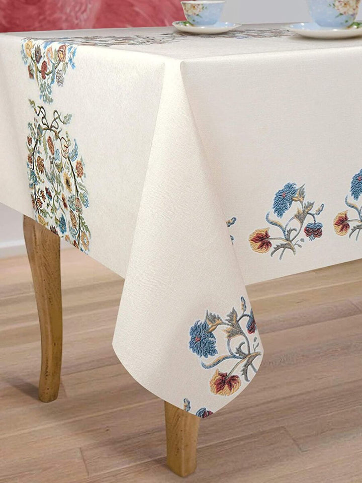 URBAN SPACE White Printed Cotton 6-Seater Dining Table Cover