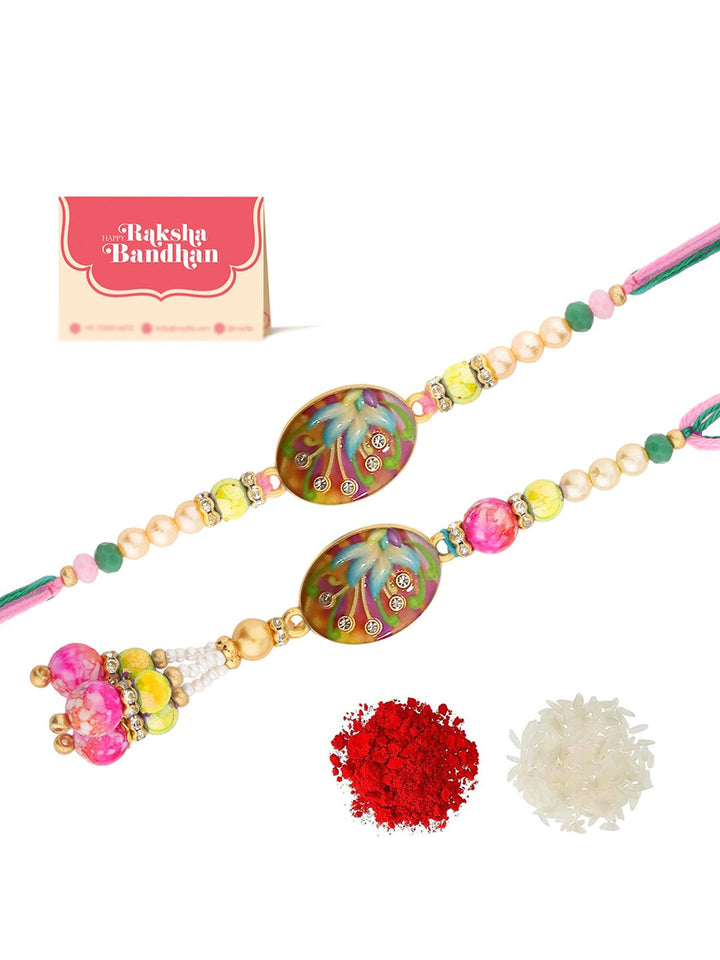 Voylla Enameled Floral Bhaiya Bhabhi Rakhi Set