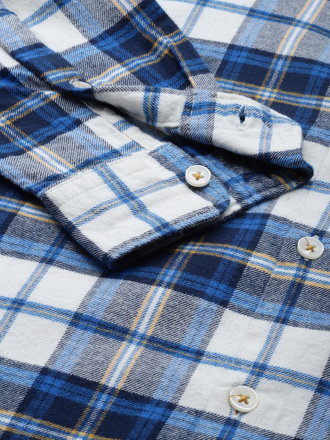 THE BEAR HOUSE Men Blue & White Slim Fit Tartan Checks Checked Pure Cotton Casual Shirt