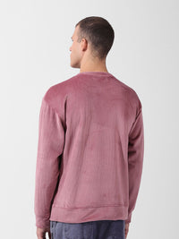 The Indian Garage Co Men Oversized Self Design Corduroy Crew Neck Sweatshirt