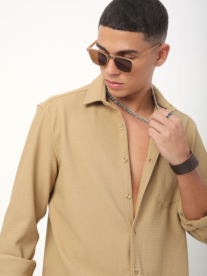VASTRADO Men Classic Cutaway Collar Textured Casual Shirt