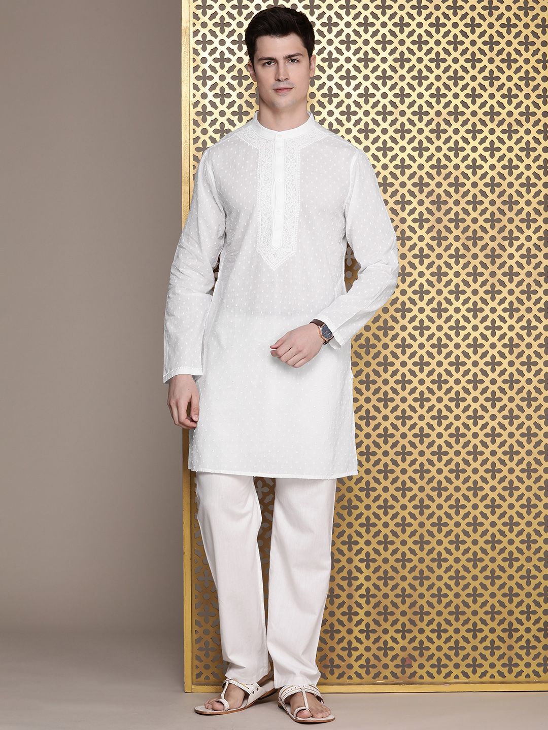 House of Pataudi Pure Cotton Chikankari Embroidered Dobby Jashn Kurta