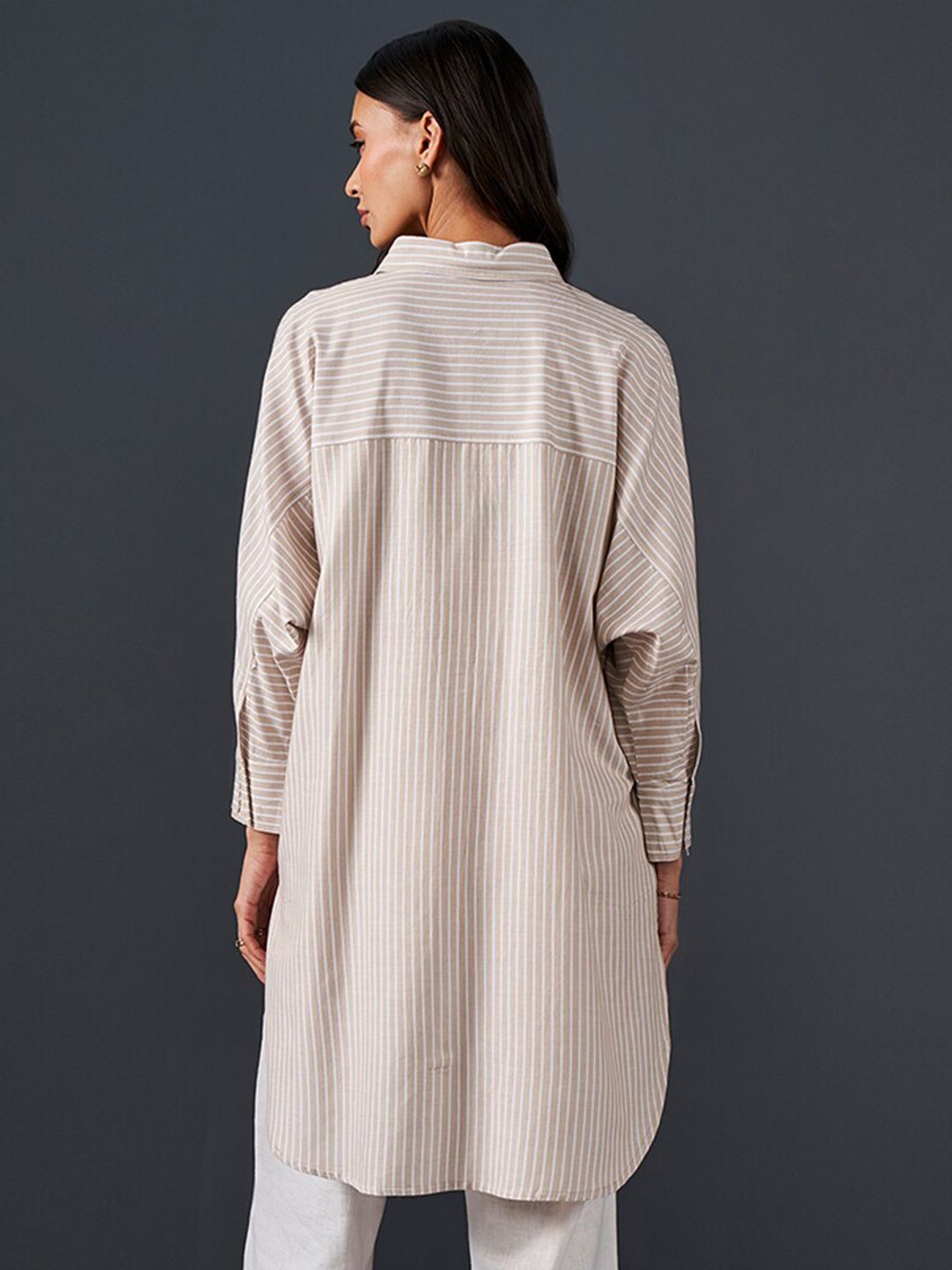 AND Striped Pure Cotton Longline Shirt Style Top