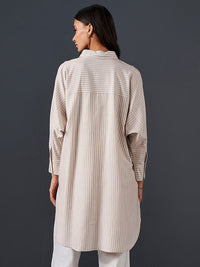 AND Striped Pure Cotton Longline Shirt Style Top