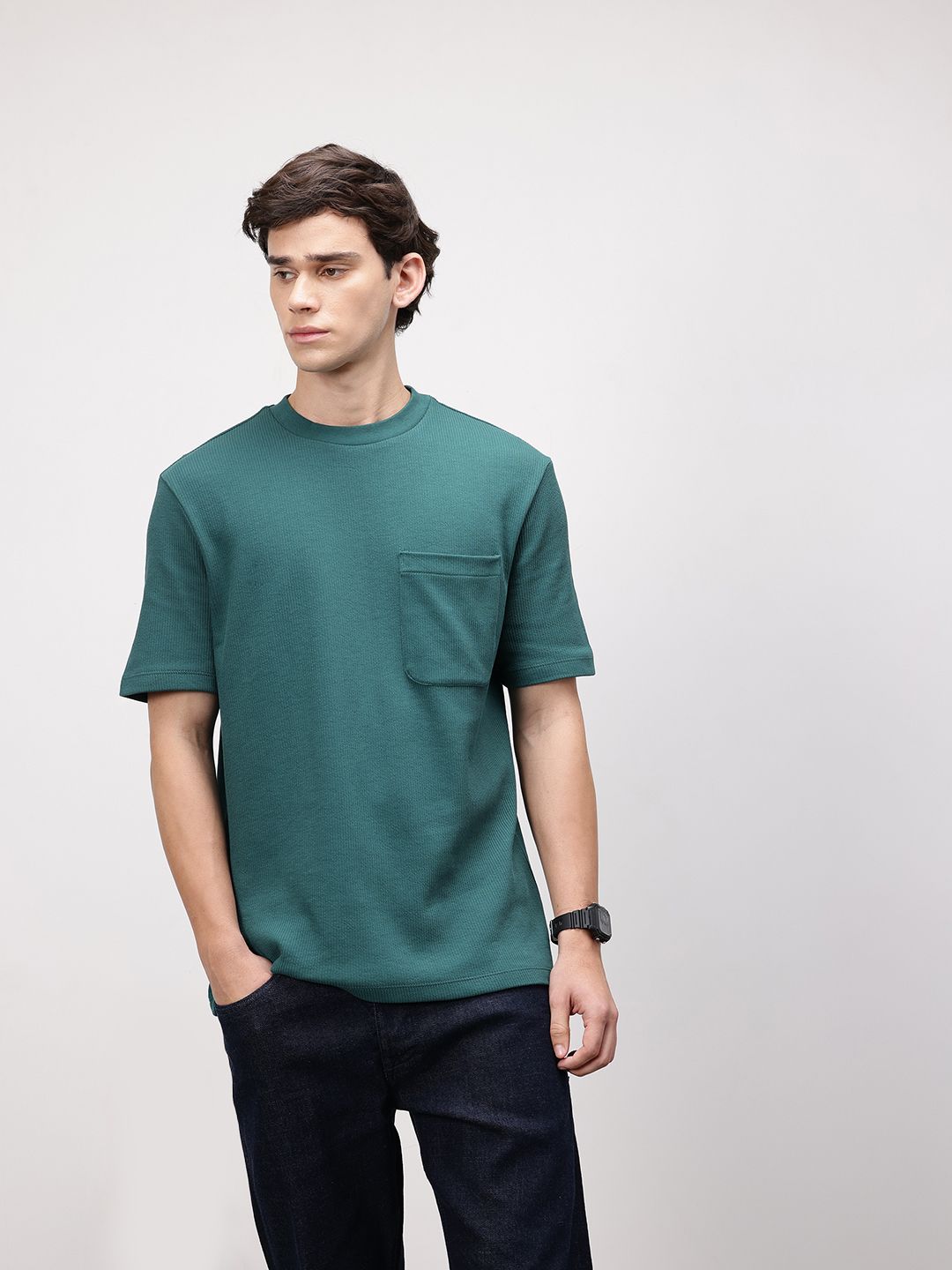 ether Grower Men Round Neck Ribbed Organic Cotton Comfort Fit T-shirt
