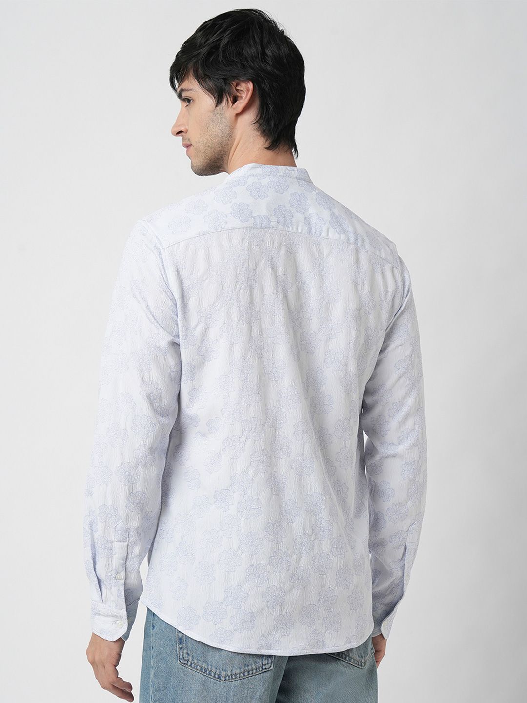 VASTRADO Men Classic Band Collar Floral Printed Slim Fit Casual Shirt