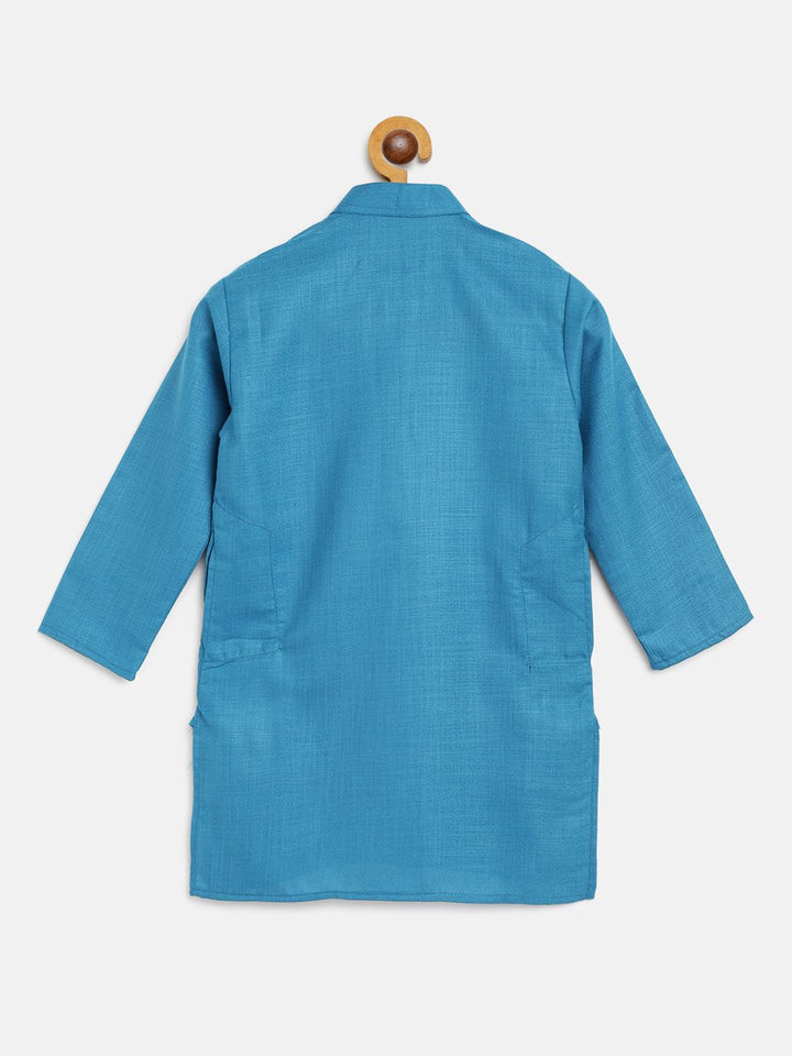 SOJANYA Boys Blue Solid Band Collar Kurta