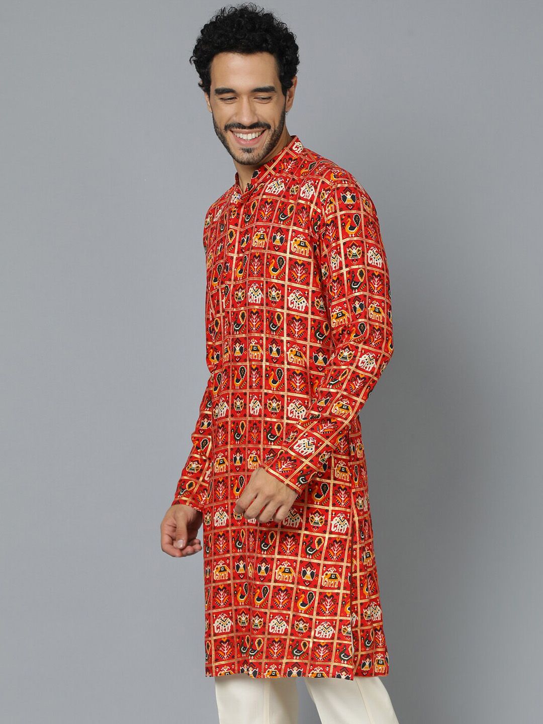 VASTRAMAY Ethnic Motifs Printed Mandarin Collar Straight Kurta