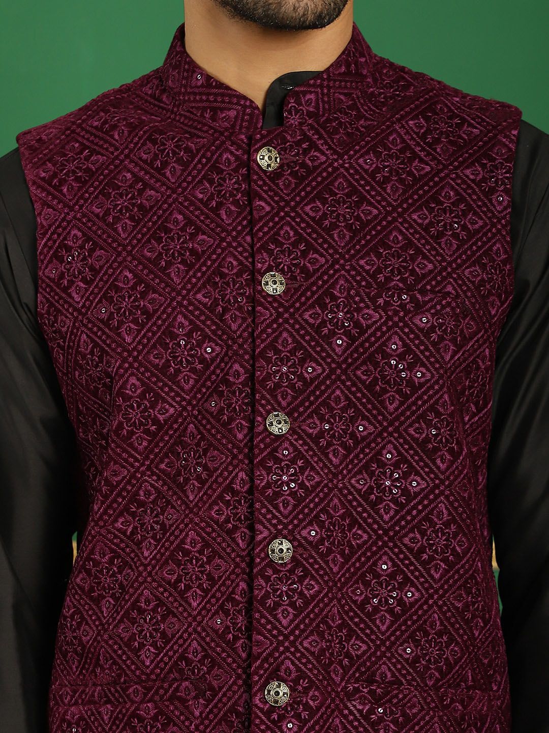 Jompers Embroidered Mandarin Collar Nehru Jackets