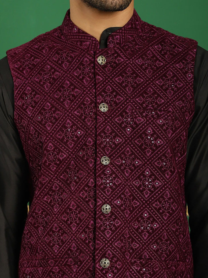 Jompers Embroidered Mandarin Collar Nehru Jackets