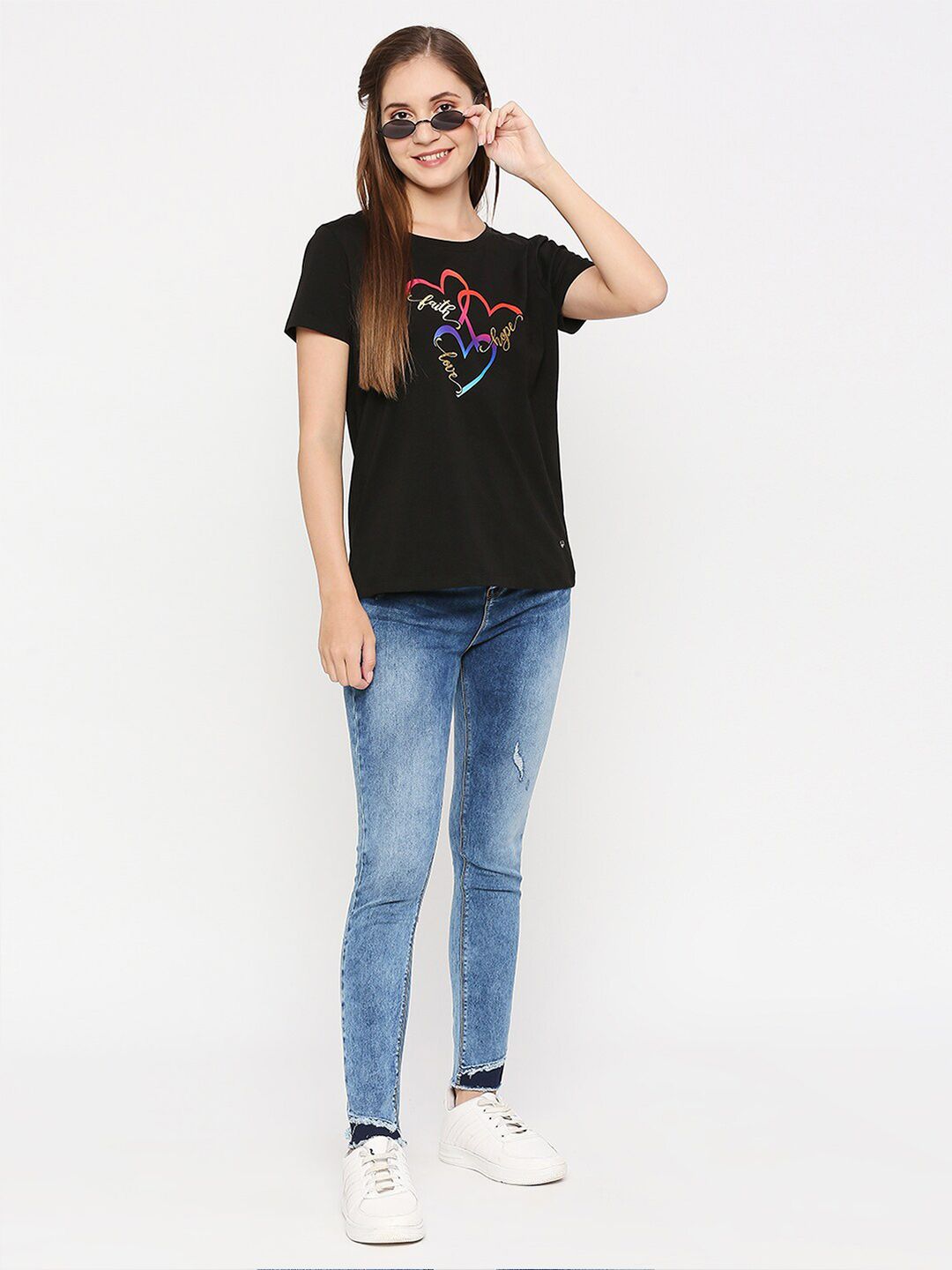SPYKAR Women Black Printed T-shirt