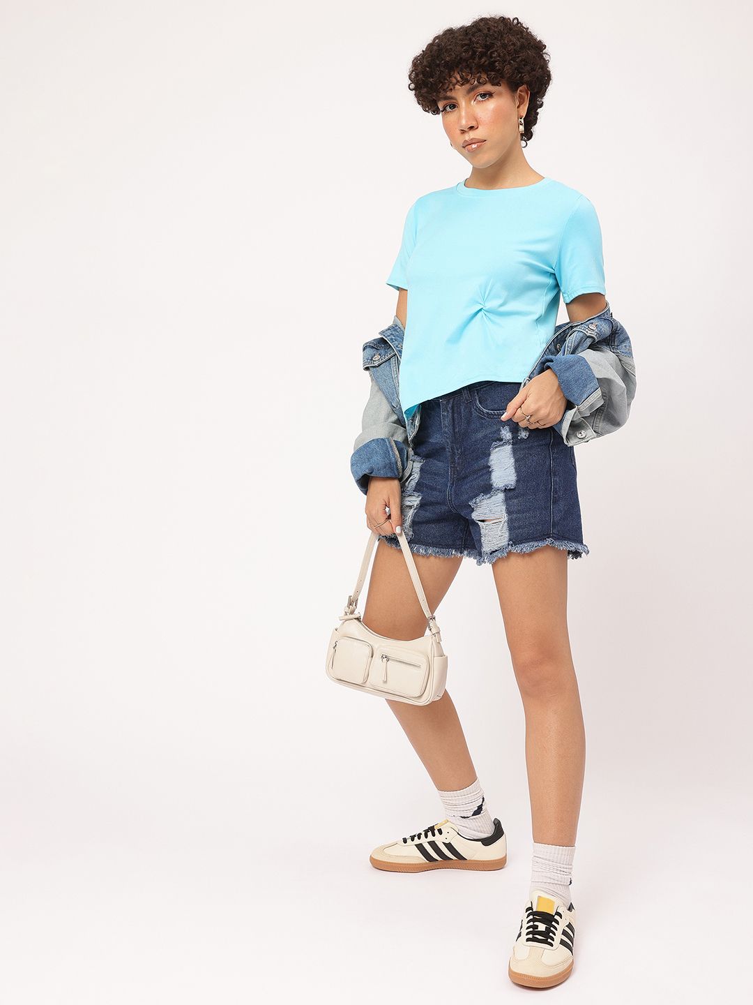 DressBerry Minimalism Essential Twisted Knot Asymmetric Hem T-shirt