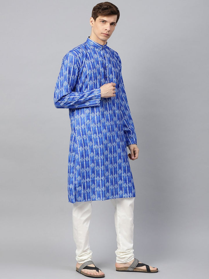 SOJANYA Kurta Lurus Bercetak Biru & Putih Lelaki