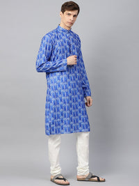 SOJANYA Kurta Lurus Cetakan Biru & Putih Lelaki