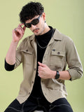 The Indian Garage Co Men Khaki & Black Typography Print Back Slim Fit Cotton Casual Shirt