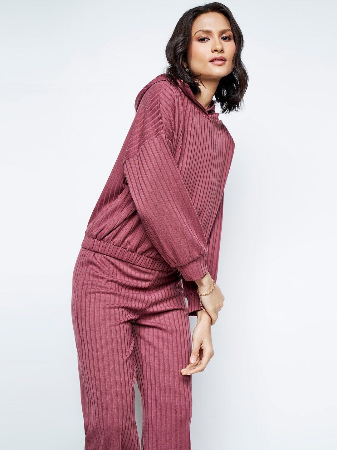 AND Self Design Hooded Sweatshirt With Trousers