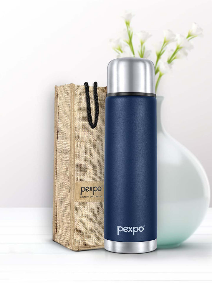 Pexpo Flamingo Blue ISI Certified Thermosteel Hot & Cold Insulated Water Bottle 1L