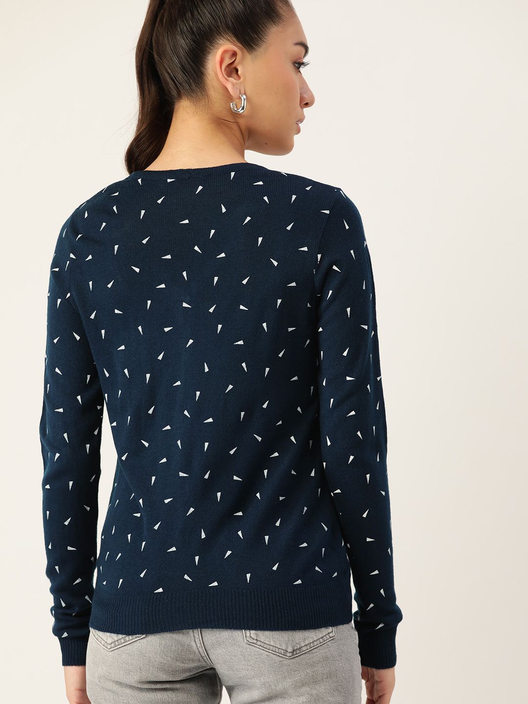 DressBerry Women Navy Blue Printed Cardigan