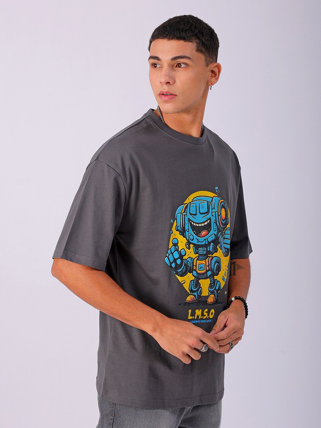 The Indian Garage Co Men Typography Printed Pure Cotton Boxy Oversized T-shirt