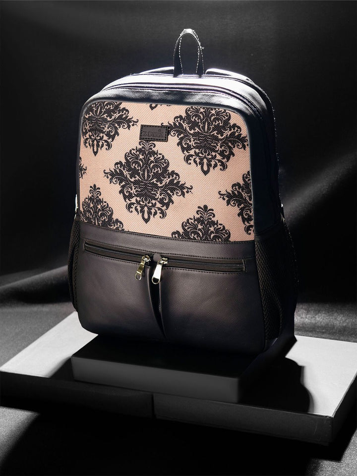 Zouk Women Ethnic Printed Vegan Leather Backpack dengan tali mampatan sehingga 16 inci